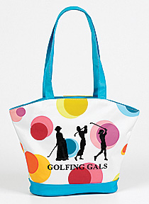 GOLF POLKA DOT TOTE / PURSE WITH GOLFING GALS DESIGN